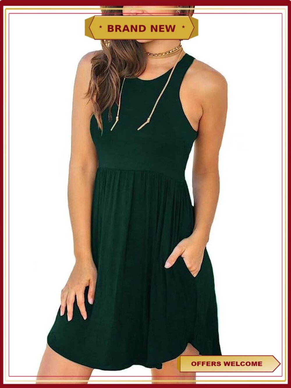 Women's Summer Tank Dress Stretchy Casual Beach Sundress with Pockets